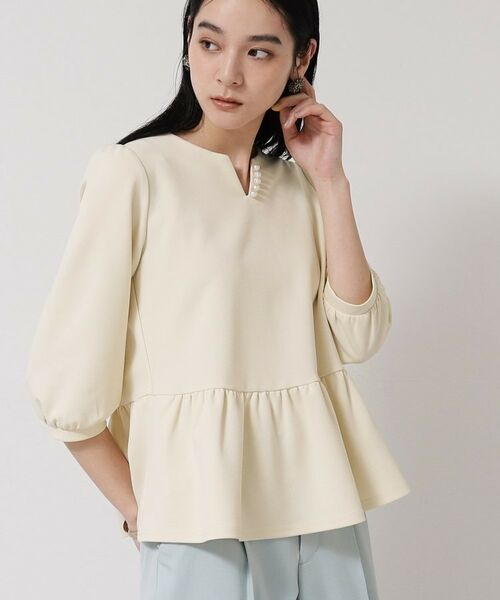 SunaUna / スーナウーナ シャツ・ブラウス | 【パール調パーツ付き／春色】ペプラムトップス | 詳細6