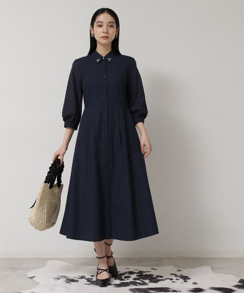 SunaUna / スーナウーナ ロング・マキシ丈ワンピース | 【袖レース/パール調パーツ】衿付きワンピース | 詳細4