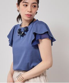 SunaUna / スーナウーナ カットソー | 【接触冷感／S～Lサイズ展開】シフォン使いフレアスリーブカットソー