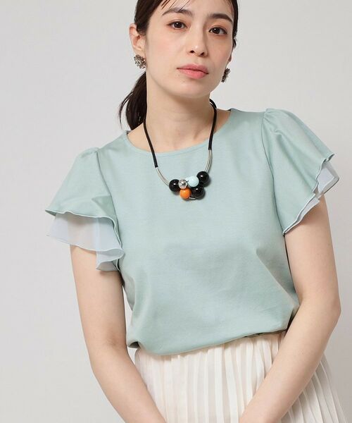 SunaUna / スーナウーナ カットソー | 【接触冷感／S～Lサイズ展開】シフォン使いフレアスリーブカットソー | 詳細13