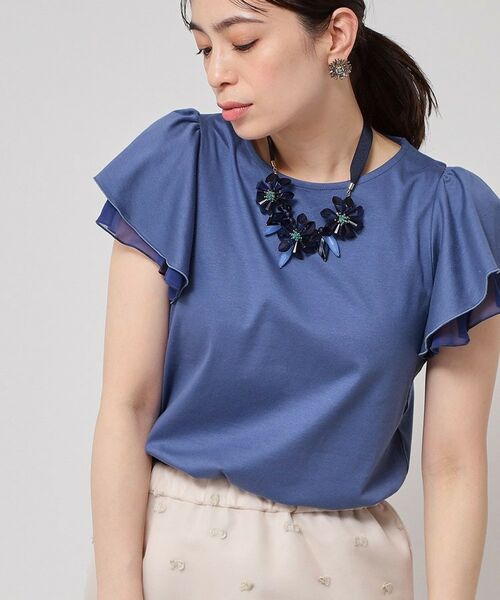 SunaUna / スーナウーナ カットソー | 【接触冷感／S～Lサイズ展開】シフォン使いフレアスリーブカットソー | 詳細15