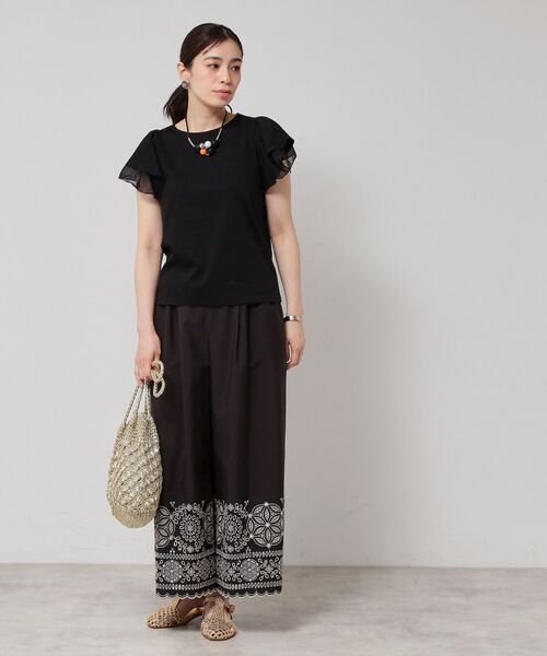 SunaUna / スーナウーナ カットソー | 【接触冷感／S～Lサイズ展開】シフォン使いフレアスリーブカットソー | 詳細4