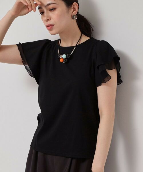 SunaUna / スーナウーナ カットソー | 【接触冷感／S～Lサイズ展開】シフォン使いフレアスリーブカットソー | 詳細9