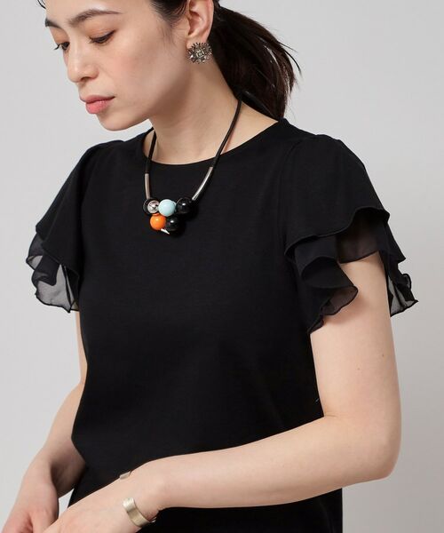 SunaUna/スーナウーナ 【接触冷感/S~Lサイズ展開】シフォン使いフレアスリーブカットソー ブラック(019) 36(S) SunaUna/スーナウーナ 【接触冷感/S~Lサイズ展開】シフォン使いフレアスリーブカットソー ブラック(019) 36(S)