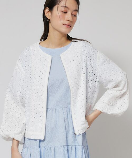 SunaUna / スーナウーナ レザーブルゾン・ジャケット | 【使えるモノトーン／パフスリーブ】レースブルゾン | 詳細2