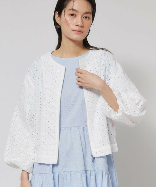 SunaUna / スーナウーナ レザーブルゾン・ジャケット | 【使えるモノトーン／パフスリーブ】レースブルゾン | 詳細3