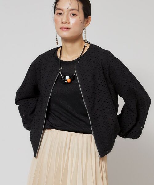 SunaUna / スーナウーナ レザーブルゾン・ジャケット | 【使えるモノトーン／パフスリーブ】レースブルゾン | 詳細6