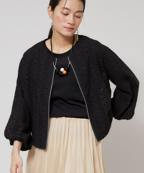 SunaUna / スーナウーナ レザーブルゾン・ジャケット | 【使えるモノトーン／パフスリーブ】レースブルゾン | 詳細7