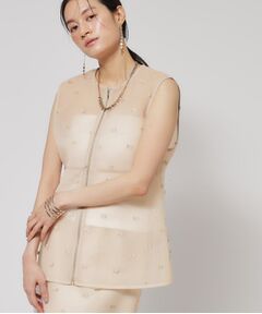 SunaUna / スーナウーナ シャツ・ブラウス | 【ペプラム／ジップアップ】リボンジャカードトップス