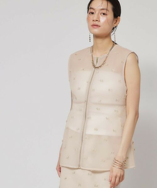 SunaUna / スーナウーナ シャツ・ブラウス | 【ペプラム／ジップアップ】リボンジャカードトップス | 詳細2