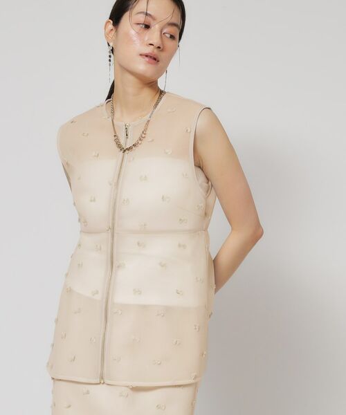 SunaUna / スーナウーナ シャツ・ブラウス | 【ペプラム／ジップアップ】リボンジャカードトップス | 詳細3