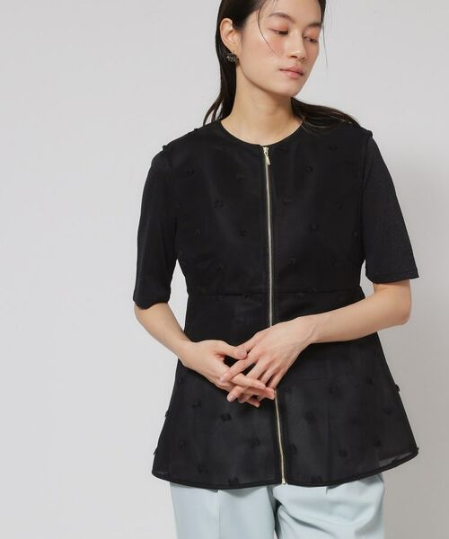 SunaUna / スーナウーナ シャツ・ブラウス | 【ペプラム／ジップアップ】リボンジャカードトップス | 詳細6