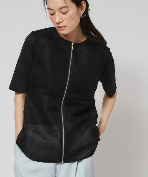 SunaUna / スーナウーナ シャツ・ブラウス | 【ペプラム／ジップアップ】リボンジャカードトップス | 詳細7