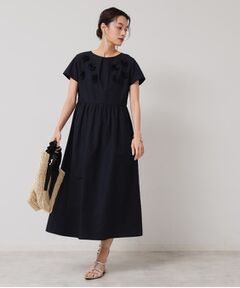 SunaUna / スーナウーナ ロング・マキシ丈ワンピース | 【接触冷感／フラワーモチーフ】フレンチスリーブワンピース