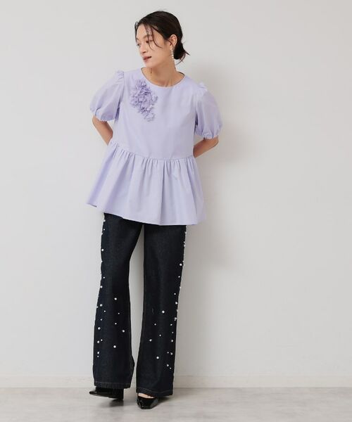 SunaUna / スーナウーナ シャツ・ブラウス | 【接触冷感／ペプラム】コサージュ風ブラウス | 詳細2