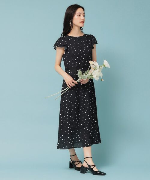 SunaUna/スーナウーナ 【袖ラッフル/S~L】ドットワンピース ブラック(119) 40(L) SunaUna/スーナウーナ 【袖ラッフル/S~L】ドットワンピース ブラック(119) 40(L)