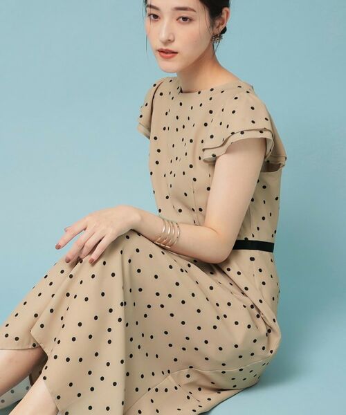 SunaUna / スーナウーナ ロング・マキシ丈ワンピース | 【袖ラッフル/S~L】ドットワンピース(ベージュ(152))