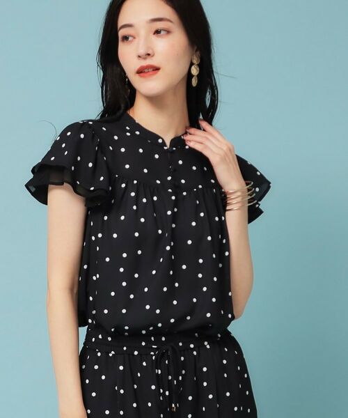 SunaUna/スーナウーナ 【袖ラッフル／S～L】ドット柄ブラウス ブラック(119) 38(M)