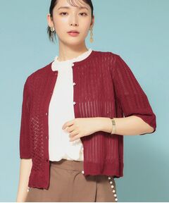 SunaUna / スーナウーナ カーディガン・ボレロ | 【新作／透かし柄／3色展開】スカラップカーディガン