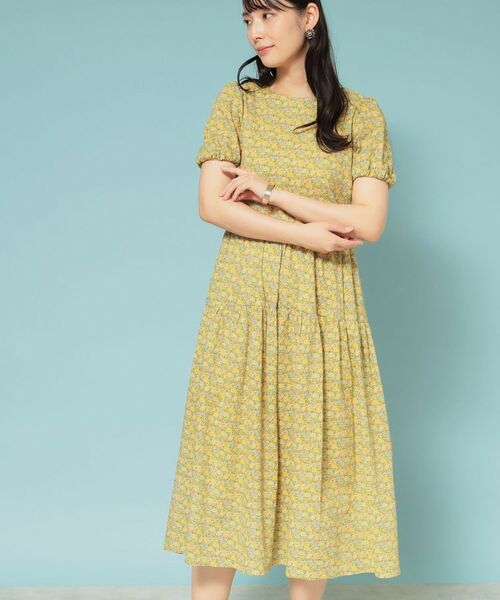SunaUna / スーナウーナ ロング・マキシ丈ワンピース | 【Web限定カラー/リバティプリント】パフスリーブワンピース(イエロー(132))