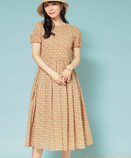SunaUna / スーナウーナ ロング・マキシ丈ワンピース | 【Web限定カラー/リバティプリント】パフスリーブワンピース(オレンジ(167))