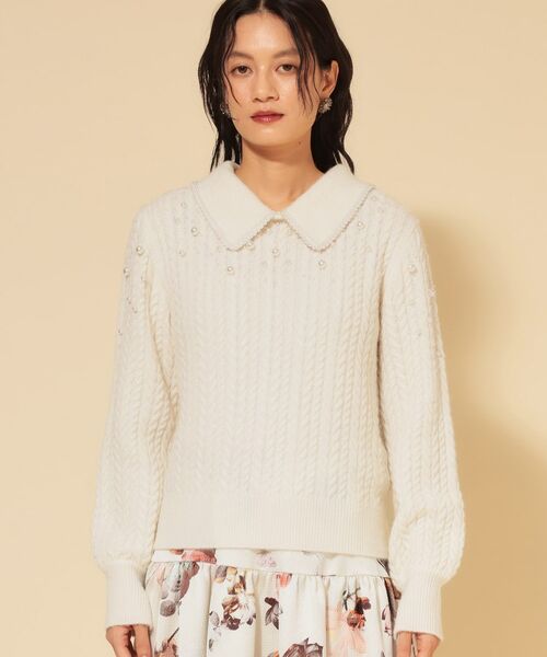 SunaUna / スーナウーナ ニット・セーター | 【COLLECTION LINE】衿付きパール調ニット | 詳細16