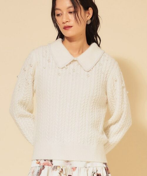 SunaUna / スーナウーナ ニット・セーター | 【COLLECTION LINE】衿付きパール調ニット | 詳細9