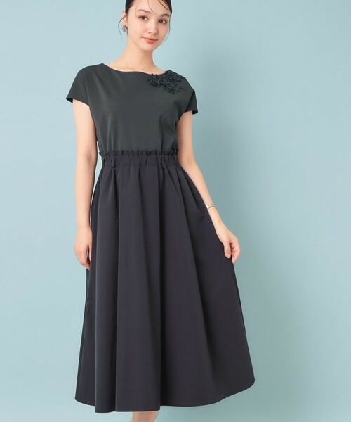 SunaUna / スーナウーナ ロング・マキシ丈ワンピース | 【ジャージ×タフタ／レース】異素材ドッキングワンピース | 詳細6