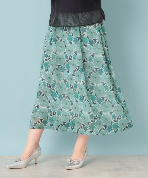 SunaUna/スーナウーナ 【&yours project/S~L】レース柄フレアスカート グリーン(122) 40(L) SunaUna/スーナウーナ 【&yours project/S~L】レース柄フレアスカート グリーン(122) 40(L)
