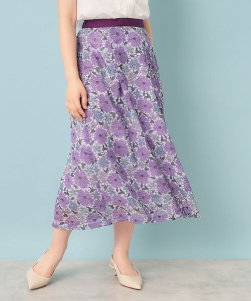 SunaUna / スーナウーナ ロング・マキシ丈スカート | 【&yours project/S~L】レース柄フレアスカート(パープル(182))