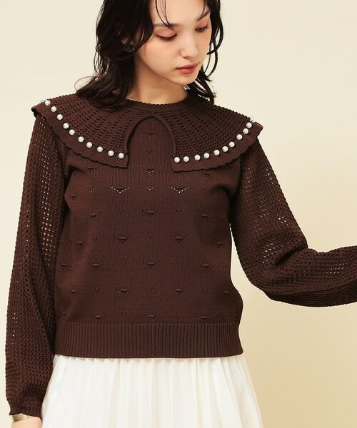 SunaUna / スーナウーナ ニット・セーター | 【COLLECTION LINE】透かしパール調ニット | 詳細11