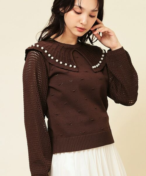 SunaUna / スーナウーナ ニット・セーター | 【COLLECTION LINE】透かしパール調ニット | 詳細12