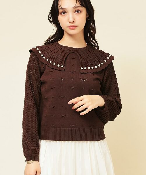 SunaUna / スーナウーナ ニット・セーター | 【COLLECTION LINE】透かしパール調ニット | 詳細14