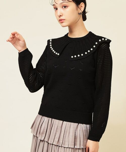 SunaUna / スーナウーナ ニット・セーター | 【COLLECTION LINE】透かしパール調ニット(ブラック(019))