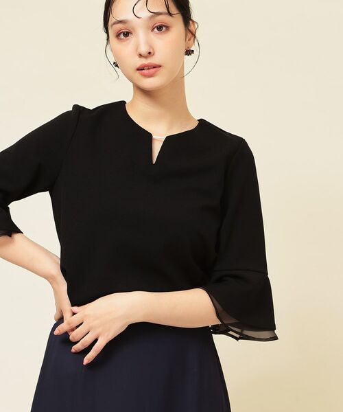 SunaUna / スーナウーナ カットソー | 【4色展開/袖ラッフル】プルオーバー(ブラック(019))