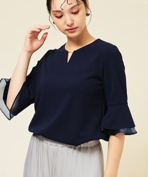 SunaUna / スーナウーナ カットソー | 【4色展開/袖ラッフル】プルオーバー(ネイビー(094))