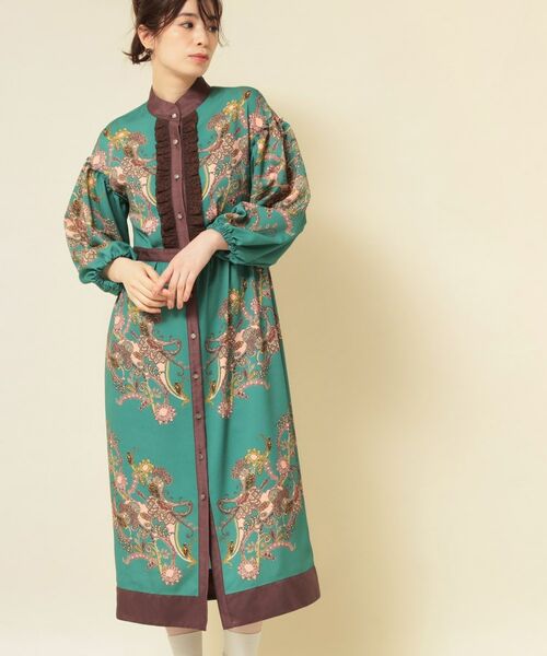SunaUna/スーナウーナ 【COLLECTION LINE】オリエンタルパネル柄ワンピース グリーン(122) 40(L) SunaUna/スーナウーナ 【COLLECTION LINE】オリエンタルパネル柄ワンピース グリーン(122) 40(L)