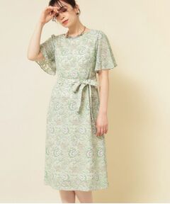 SunaUna / スーナウーナ ミニ丈・ひざ丈ワンピース | 【オパール加工レース／リボン付き】フィット＆フレアワンピース