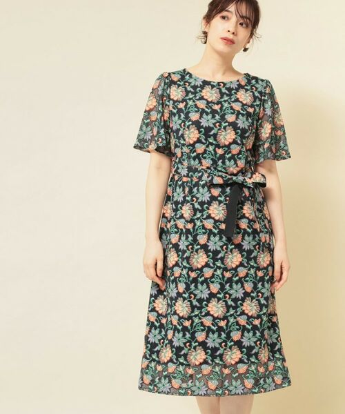 SunaUna/スーナウーナ 【オパール加工レース/リボン付き】フィット&フレアワンピース ブラック(119) 36(S) SunaUna/スーナウーナ 【オパール加工レース/リボン付き】フィット&フレアワンピース ブラック(119) 36(S)