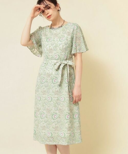 SunaUna/スーナウーナ 【オパール加工レース/リボン付き】フィット&フレアワンピース グリーン(122) 40(L) SunaUna/スーナウーナ 【オパール加工レース/リボン付き】フィット&フレアワンピース グリーン(122) 40(L)