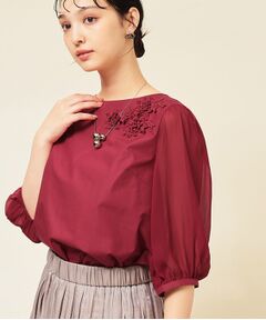 SunaUna / スーナウーナ シャツ・ブラウス | 【フラワーモチーフ付き／袖シフォン】肘下丈ブラウス