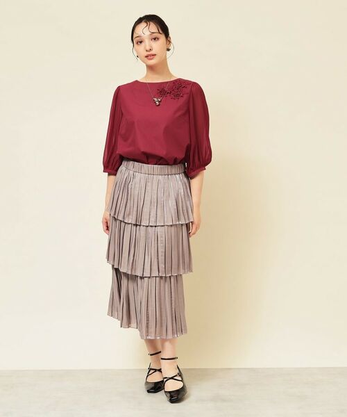 SunaUna / スーナウーナ シャツ・ブラウス | 【フラワーモチーフ付き／袖シフォン】肘下丈ブラウス | 詳細3