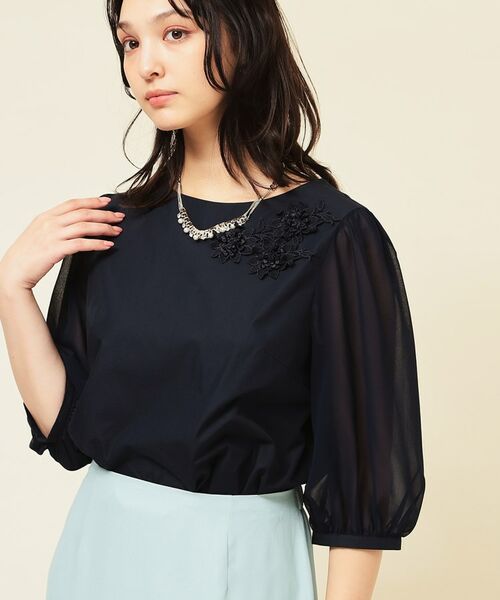 SunaUna / スーナウーナ シャツ・ブラウス | 【フラワーモチーフ付き／袖シフォン】肘下丈ブラウス | 詳細5