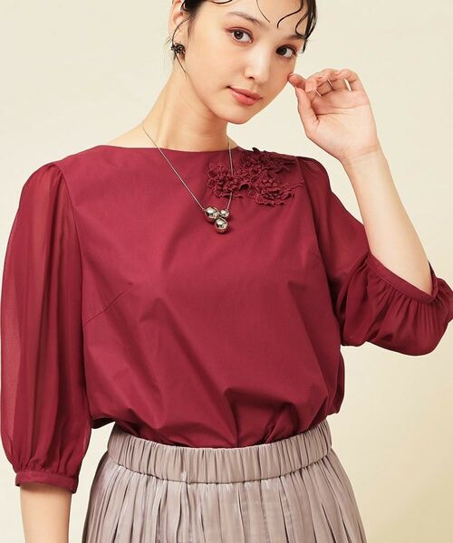 SunaUna / スーナウーナ シャツ・ブラウス | 【フラワーモチーフ付き／袖シフォン】肘下丈ブラウス | 詳細7