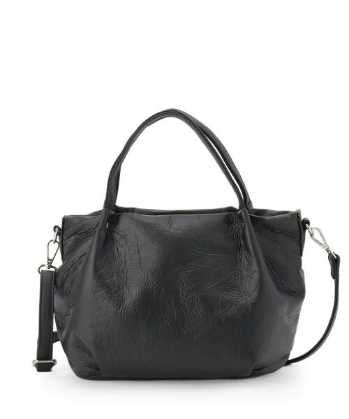 SunaUna / スーナウーナ トートバッグ | 【2WAY/オリジナルプリント裏使用】タックトートバック(ブラック(019))