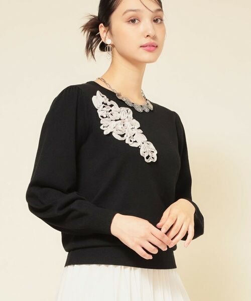 SunaUna / スーナウーナ ニット・セーター | 【SS~Lサイズ展開/チュール刺繍】クラフトニット(ブラック(019))