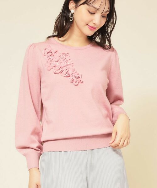 SunaUna / スーナウーナ ニット・セーター | 【SS~Lサイズ展開/チュール刺繍】クラフトニット(ライトピンク(070))