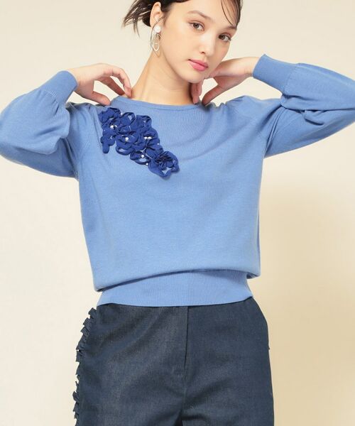 SunaUna / スーナウーナ ニット・セーター | 【SS~Lサイズ展開/チュール刺繍】クラフトニット(ブルー(092))