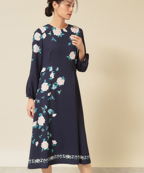 SunaUna / スーナウーナ ミニ丈・ひざ丈ワンピース | 【co creation and yours/SS~L】オリエンタルプリントワンピース(ネイビー(194))