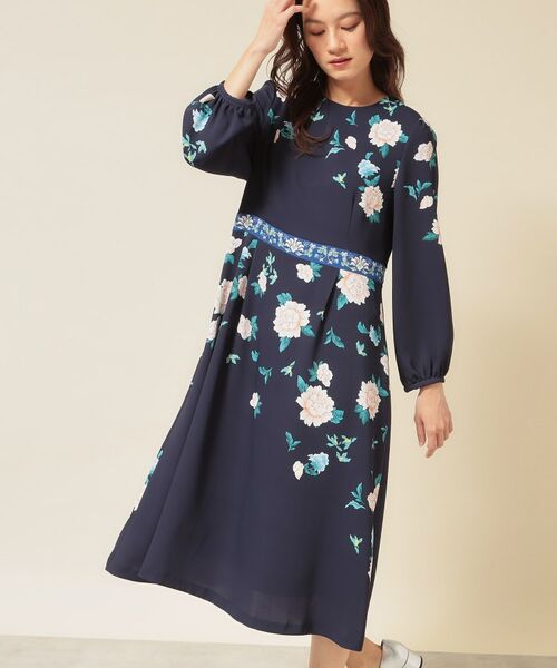 SunaUna / スーナウーナ ミニ丈・ひざ丈ワンピース | 【co creation and yours/SS~L】オリエンタルプリントワンピース(ネイビー(294))